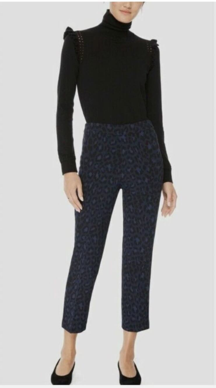 Kate Spade Live Colorfully Wild Ones Navy Blue Leopard Print Ankle Pants Women 6